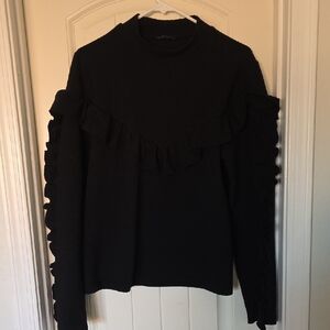 Chic Black Ruffle Sweatshirt